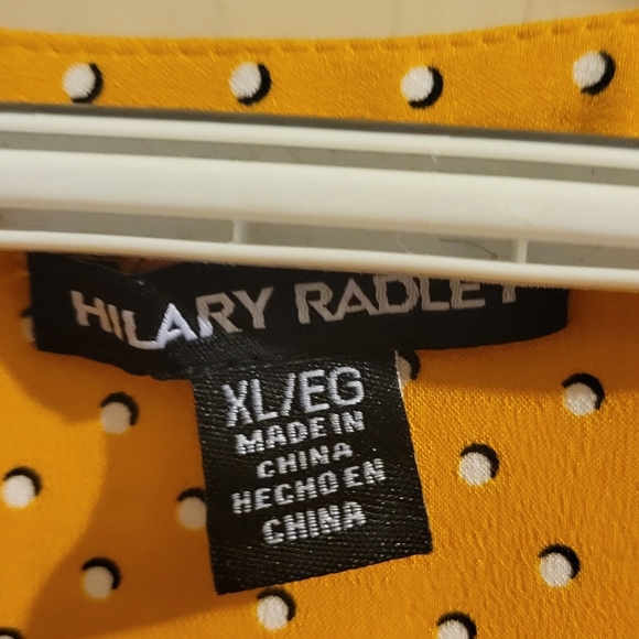 Hilary Radley Mustard Yellow And White Polka Dot Vee Neck Blouse Size XL - Picture 3 of 3